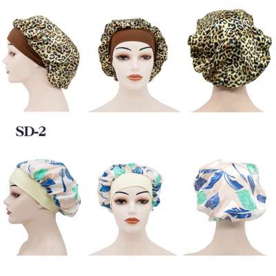 Floral Prints Nightcap Wide Side Satin Sleeping Cap Hair Loss Caps Beanie With Soft Elastic Band Sleep Cap